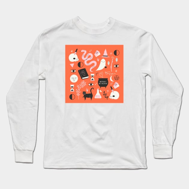 Halloween Pattern Long Sleeve T-Shirt by Charly Clements